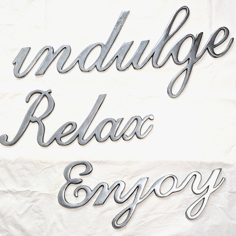 West Elm Silver Metal Wall Art (3 Piece Words)